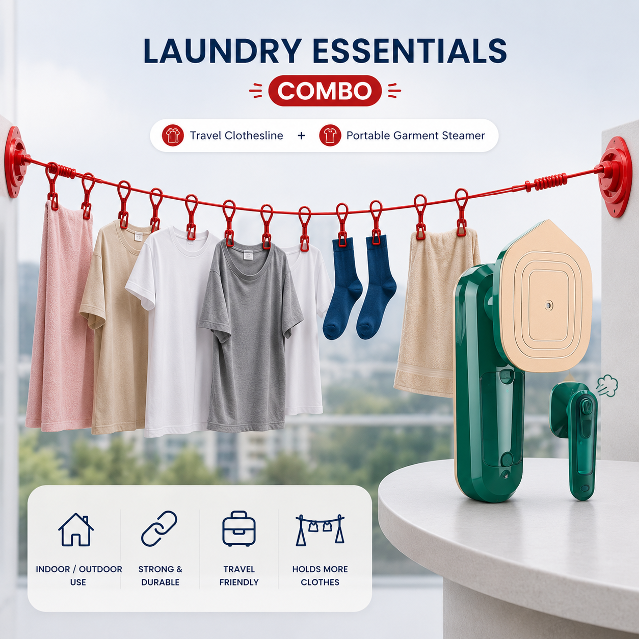 Mini iron steamer + cloth drying line