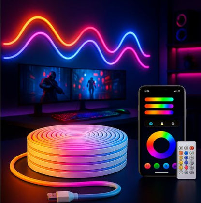 Neon Rope Lights, Rgb Led Strip Lights App Control Smart Neon Strip Lights Music Sync Rgb Lights